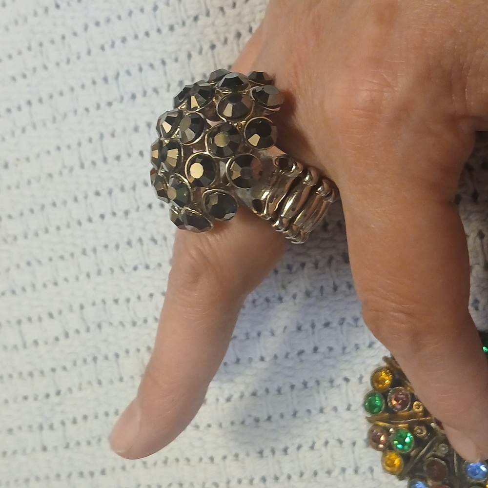 Colorful Vintage Gem Brooch and Black Gem Ring Set - Picture 7 of 14